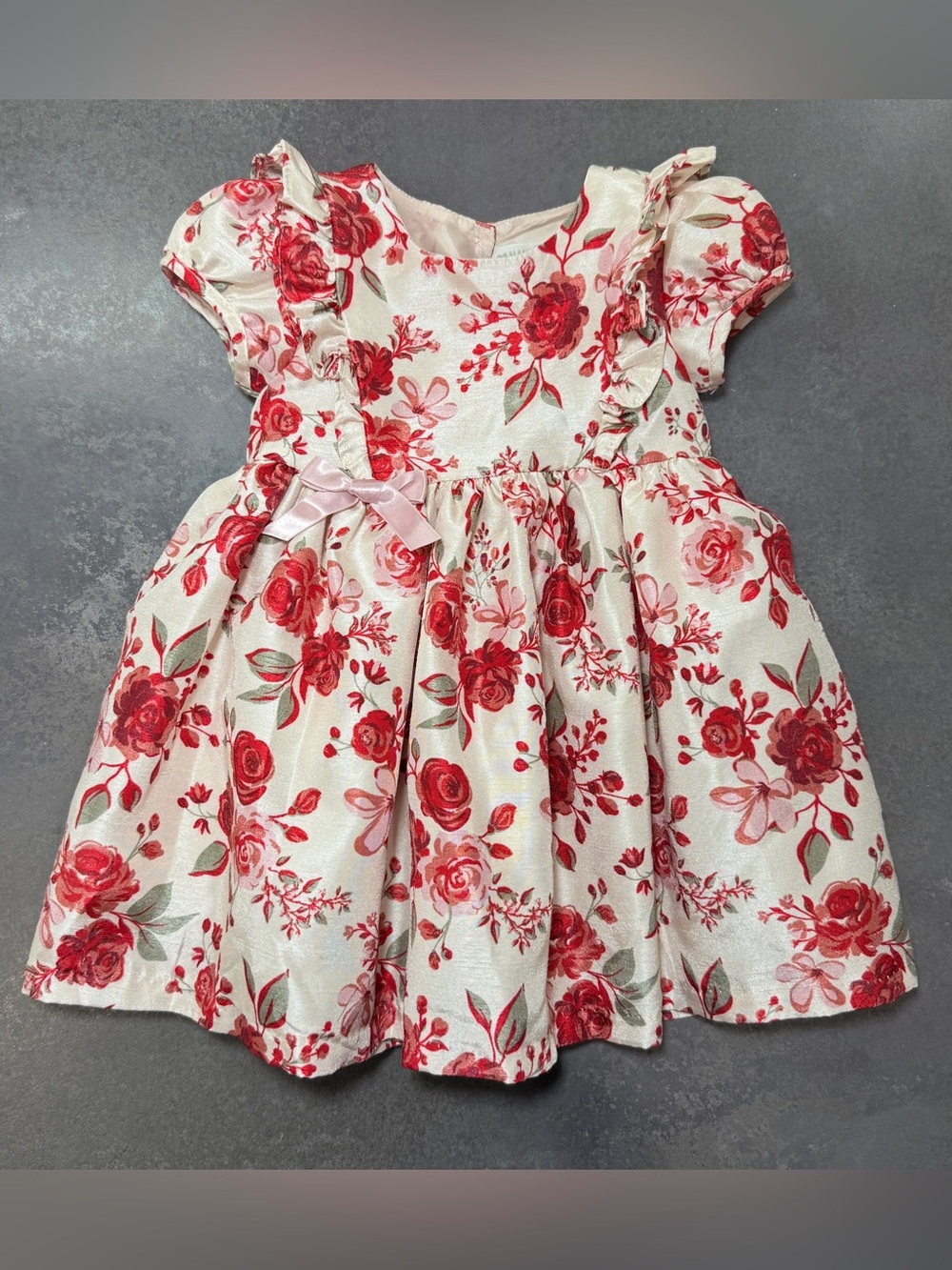Nannette Baby 12M Red Floral Party Dress Ruffle Puff Sleeve Formal